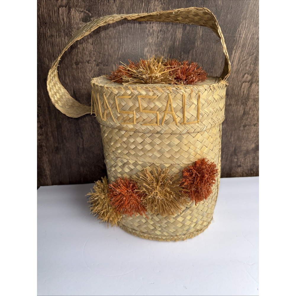 Handmade Nassau Bahamas Woven Tote Bag Handbag Beach Basket Raffia Straw 12"H